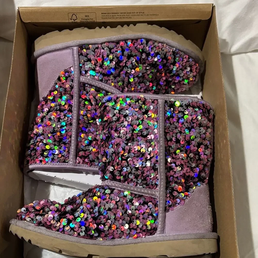 UGG 3 classic II Stellar sequin boot lavander pink shade guc box stored